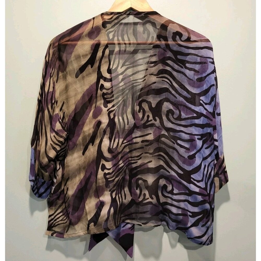 Dark Multi Pattern Sheer Artsilk 1 Hook 3/4 Sleeve Topper Kimono Artsy Unique OS - Picture 4 of 5